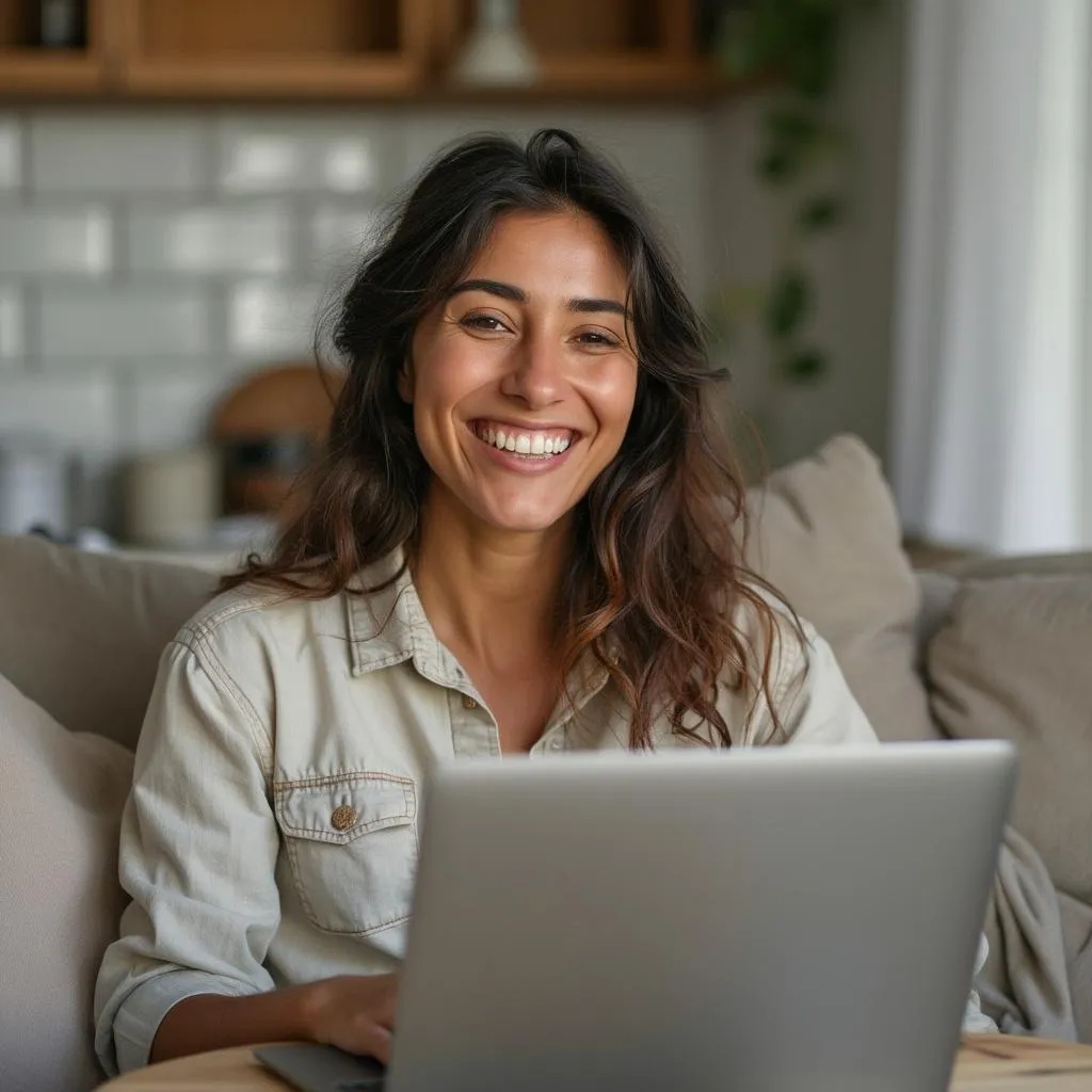 Alumna exitosa trabajando desde casa