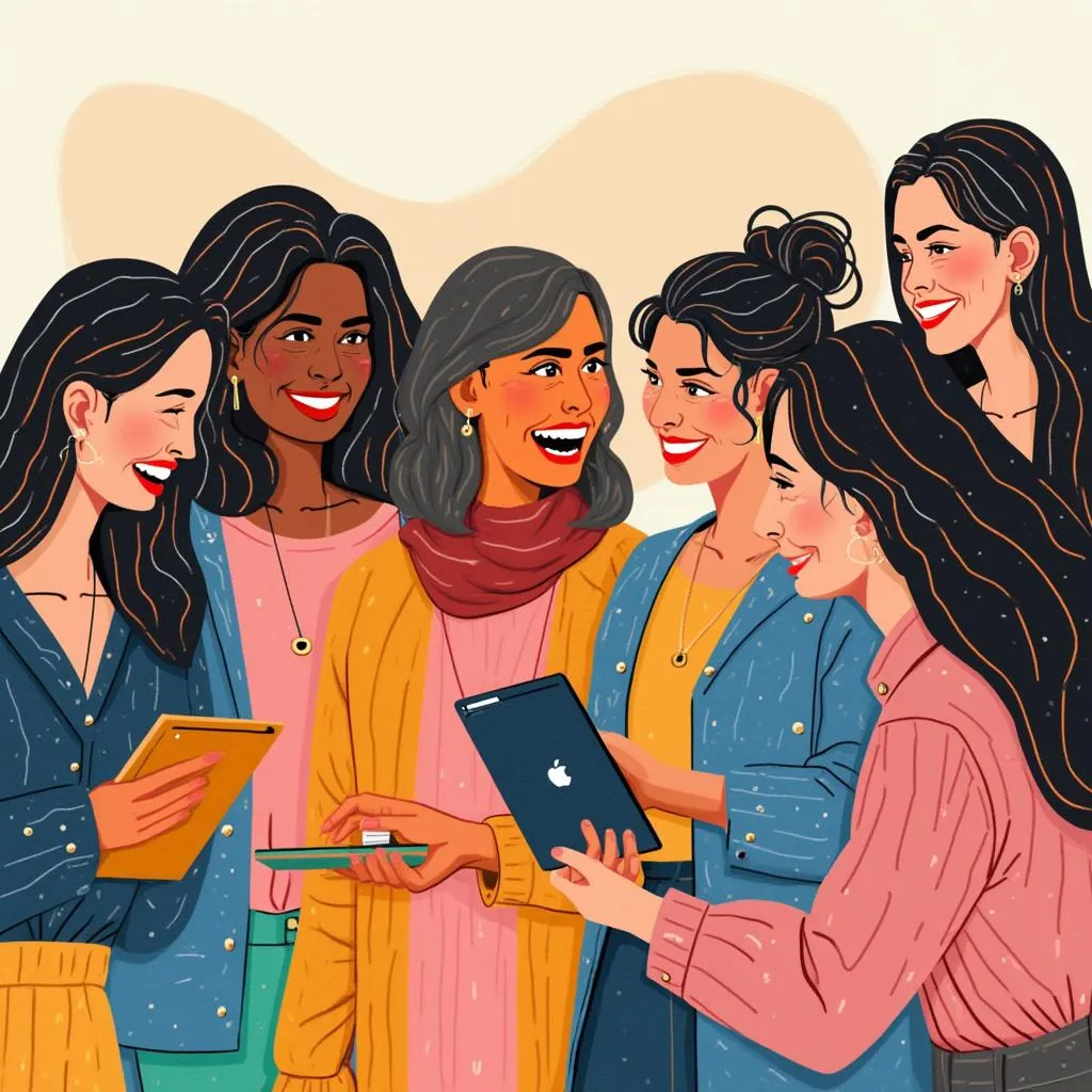 Grupo diverso de mujeres argentinas colaborando online