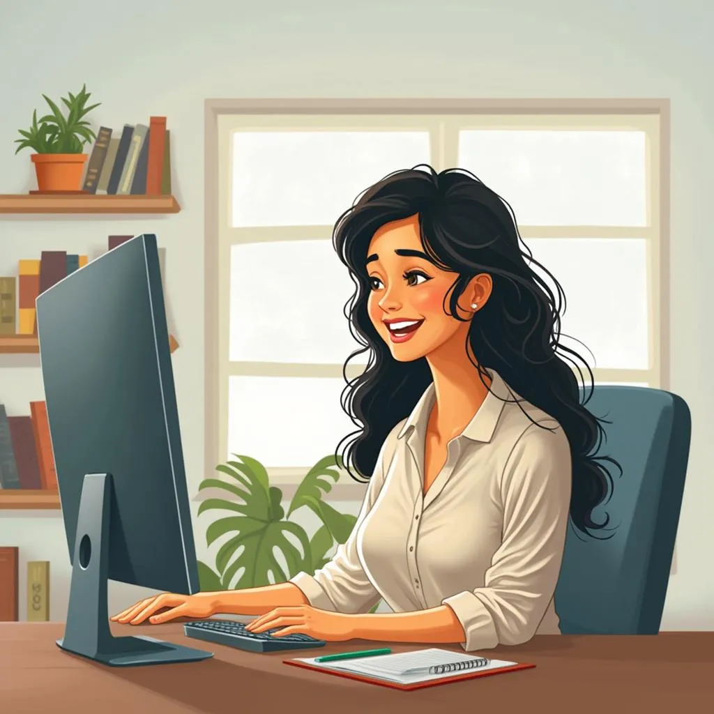 Mujer aprendiendo online sin habilidades técnicas